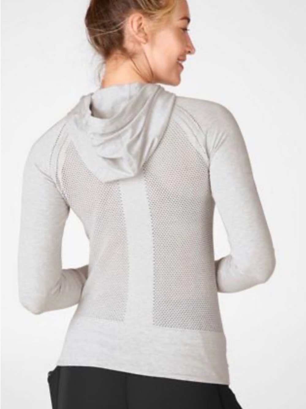 Fabletics Kinsley Seamless Long-Sleeve Hoodie, Light Grey Heather, Large